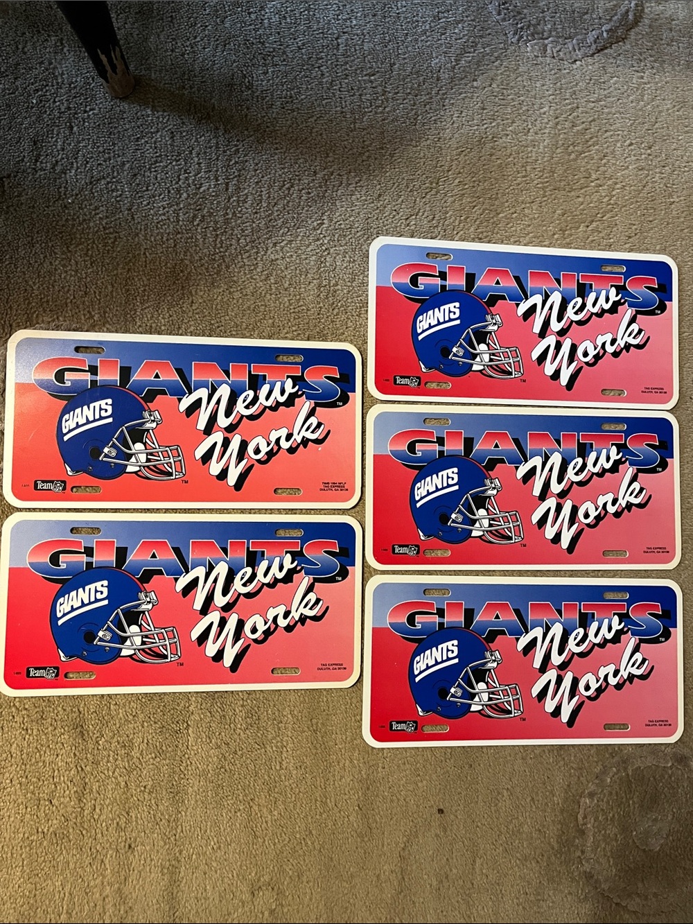 Set of Five NY Giants Vintage Booster / License Plates